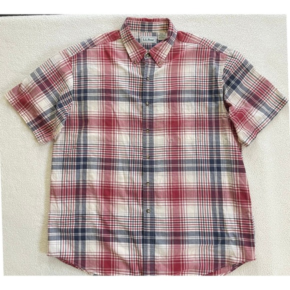 L.L. Bean Other - L.L. Bean Mens Large Short Sleeve Button Down Shirt Red Plaid Cotton 0G831